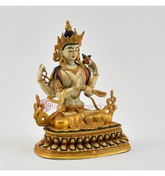 Gold Plated and Hand Painted 6" Chenrezig / Four Armed Avalokiteshvara Statue