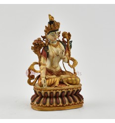 Gold Plated and Hand Painted 6" White Tara / Dhokar Statue