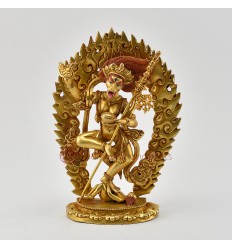 Hand Made Gold Plated and Hand Painted Face 7.5" Simha Mukha Yogini Statue