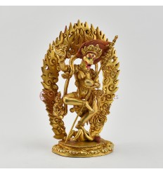 Hand Made Gold Plated and Hand Painted Face 7.5" Simha Mukha Yogini Statue