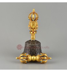Hand Made Copper Alloy with Gold Plated and Decorated with Turquoise and Coral Stones 8" Vajra & Bell Set