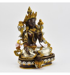 Hand Made Copper Alloy in Oxidation Finish with Gold and Silver Plated 10" Green Tara / Dholma Statue