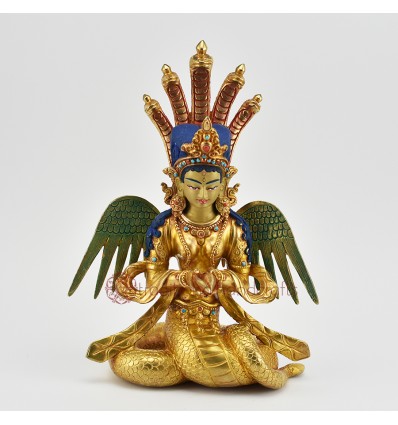 Hand Made Copper Alloy with 24 Karat Gold Gilded 9.5" Nag Kanya Statue