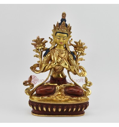 Hand Made Copper Alloy with Gold Gilded 9" Two Armed Prajnaparamita Statue