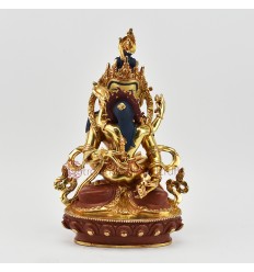 Hand Made Copper Alloy with Partly Gold Gilded 9.5" Vajrasattva Shakti Statue