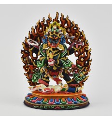 Hand Made Copper Alloy with Beautifully Hand Painted 5.5" Black Mahankala Statue