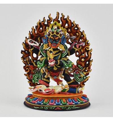 Hand Made Copper Alloy with Beautifully Hand Painted 5.5" Black Mahankala Statue