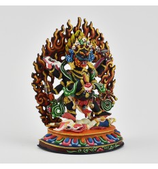 Hand Made Copper Alloy with Beautifully Hand Painted 5.5" Black Mahankala Statue