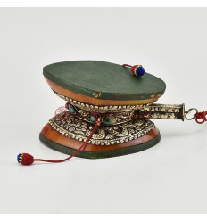 Hand Made Tibetan Buddhist Plastic with Silver Plated Copper 5" Damaru