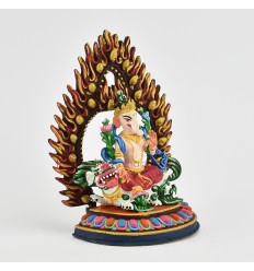 Fine Quality Copper Alloy with Beautifully Hand Painted Two Armed Ganesha on Lion Statue