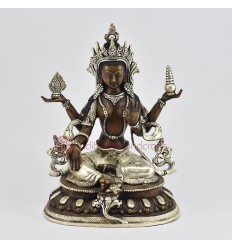 Fine Quality Hand Crafted Oxidized Copper Alloy with Silver Plated 10" Goddess Lakshmi Statue