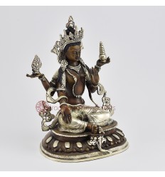 Fine Quality Hand Crafted Oxidized Copper Alloy with Silver Plated 10" Goddess Lakshmi Statue