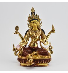 Fine Quality Hand Made Copper Alloy with 24 Karat Gold Gilded and Hand Painted Face 9.75" Goddess Lakshmi Statue
