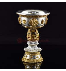 Fine Quality Gold & Silver Plated Tibetan Buddhist Copper Butter Lamps Set