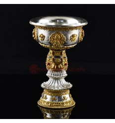 Fine Quality Gold & Silver Plated Tibetan Buddhist Copper Butter Lamps Set