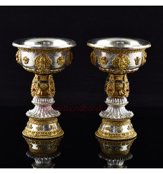Fine Quality Hand Made Gold Silver Palted Tibetan Buddhist  Copper Butter lamps set