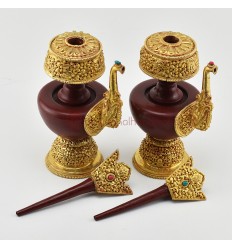 Fine Quality Buddhist Tibetan Ritual Gold Plated Copper with  Hand Carvings Bhumpa Bhumba Set 