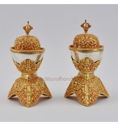 Hand Made Copper Alloy with Silver and Gold Plated 5" Kapala Set