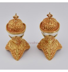 Hand Made Copper Alloy with Silver and Gold Plated 5" Kapala Set
