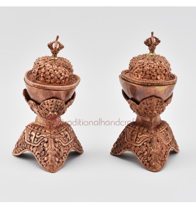  Hand Made Copper Alloy Offering 5" Ritual Kapala Set