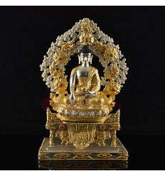 Hand Made Copper Alloy with Gold & Silver Plated Shakyamuni Buddha on Throne Statue
