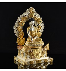 Hand Made Copper Alloy with Gold & Silver Plated Shakyamuni Buddha on Throne Statue
