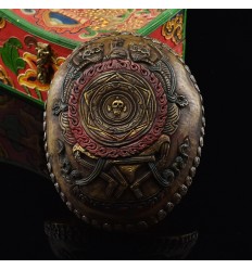 Finely Hand Carved Resin and Silver Plated Copper 6.75" Citipati Mandala Kapala