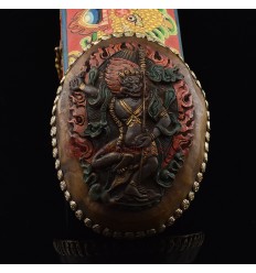 Finely Hand carved Resin and Silver Plated Copper 6.75" Simha Mukha Jogini Dakini Kapala