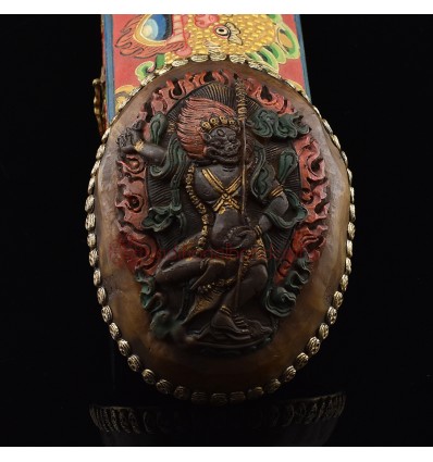 Finely Hand carved Resin and Silver Plated Copper 6.75" Simha Mukha Jogini Dakini Kapala