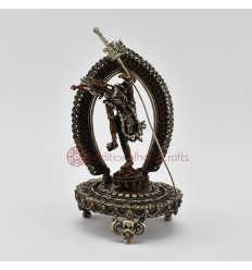 Fine Quality Oxidized Copper Alloy with Silver Plated 7" Akash Yogini on Mandala Statue
