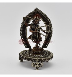Fine Quality Oxidized Copper Alloy with Silver Plated 7" Kurukulla on Mandala Statue