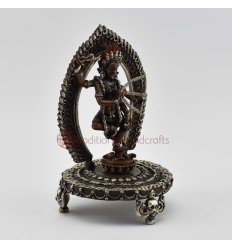 Fine Quality Oxidized Copper Alloy with Silver Plated 7" Kurukulla on Mandala Statue