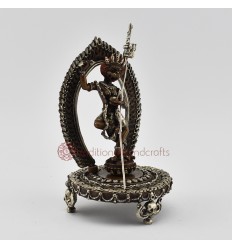 Fine Quality Oxidized Copper Alloy with Silver Plated 7" Simha Mukhi Jogini on Mandala Statue