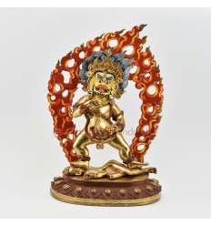 Hand Carved Buddhist Tibetan Ritual Black Jambhala Gold Gilded Hand Face Painted Copper Statue