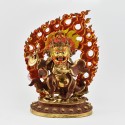 Hand Carved Buddhist Tibetan Ritual Bernagchen Mahakala  Gold Gilded Hand Face Painted Copper Statue