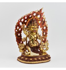 Hand Carved Buddhist Tibetan Ritual Vajrapani Gold Gilded Hand Face Painted Copper Statue