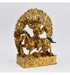 Hand Carved Buddhist Tibetan Ritual Achi Chokyi Drolma Gold Gilded Hand Face Painted Copper Statue