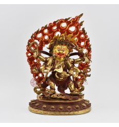 Hand Carved Buddhist Tibetan Ritual Black Mahakala Gold Gilded Hand Face Painted Copper Statue