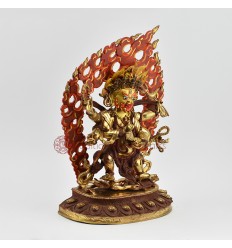 Hand Carved Buddhist Tibetan Ritual Black Mahakala Gold Gilded Hand Face Painted Copper Statue