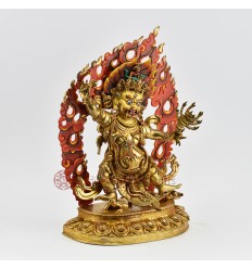 Hand Carved Buddhist Tibetan RitualGuru Dragpo Gold Gilded Hand Face Painted Copper Statue