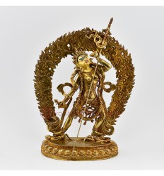 Hand Carved Buddhist Tibetan Ritual Vajrayogini Gold Gilded Hand Face Painted Copper Statue