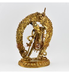 Hand Carved Buddhist Tibetan Ritual Vajrayogini Gold Gilded Hand Face Painted Copper Statue