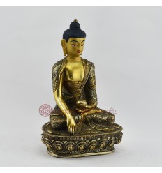 Hand Carved Gold Gilded and Silver Plated with Hand Painted Face 8" Shakyamuni Buddha Statue