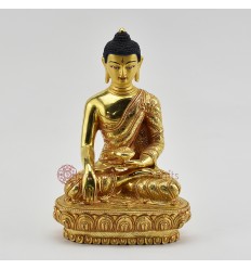 Hand Carved Gold Gilded & Hand Face Painted Buddhist Tibetan 7.5" Shakyamuni Buddha Tomba Statue