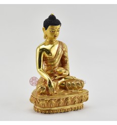 Hand Carved Gold Gilded & Hand Face Painted Buddhist Tibetan 7.5" Shakyamuni Buddha Tomba Statue