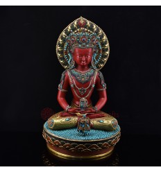Hand Carved Painted Copper Alloy 24 Karat Gold Gilded Tibetan Buddhist Aparmita / Amitayus / Tsepame statue