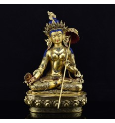 Hand Carved Gold Gilded & Hand Face Painted Tibetan Dukkar / Ushnisha Sitatapatra Copper Ritual Rupa Statue