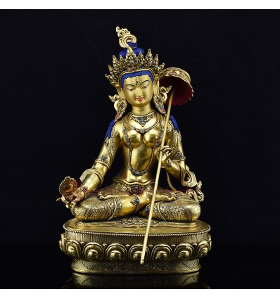Hand Carved Gold Gilded & Hand Face Painted Tibetan Dukkar / Ushnisha Sitatapatra Copper Ritual Rupa Statue