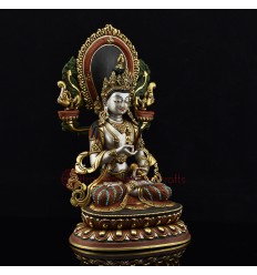Hand Carved Copper Alloy Gold Gilded & Hand Painted Tibetan Crowned Vajrasattva / Dorje Sempa Statue 