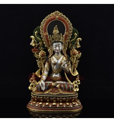 Hand Carved Copper Alloy Gold Gilded & Hand Painted Tibetan White Tara / Dholkar Statue Rupa
